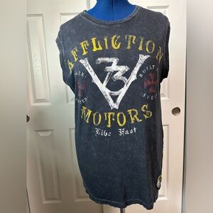 Affliction Sleeveless Distressed American Customs Live Fast Medium Tee